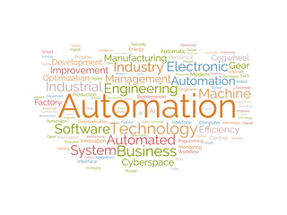 Word cloud background concept for automation. Electronic software industry, engineering production system of cloud control innovation. vector illustration.