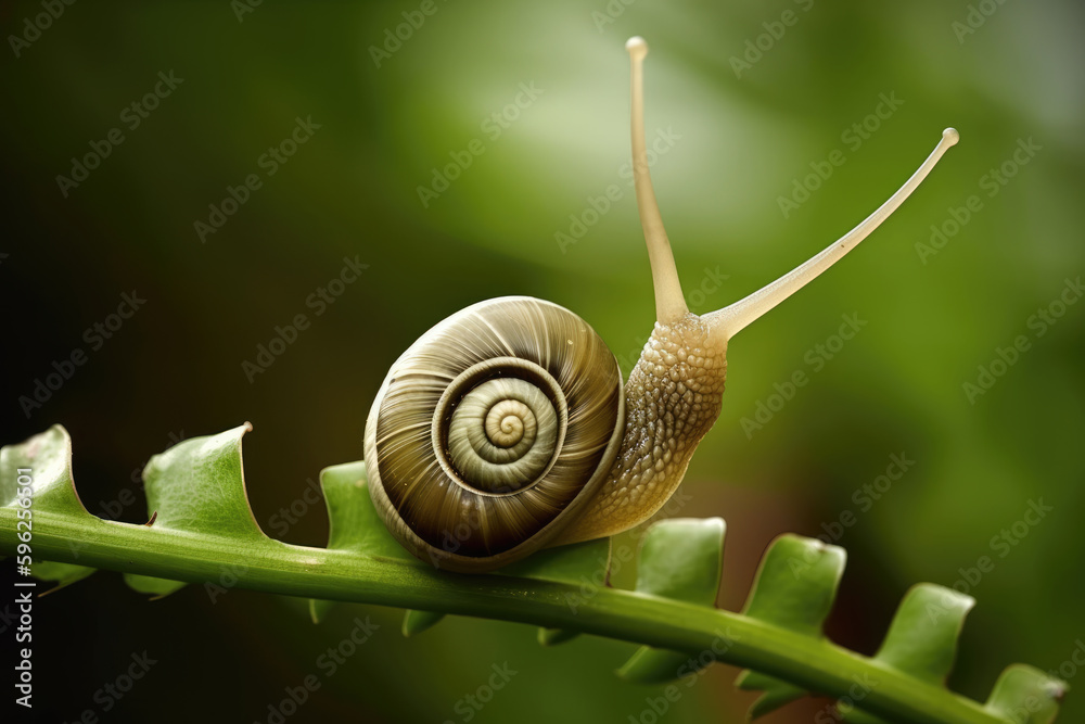 Wall mural close-up of a snail on a spiral tendril on a plant, indonesia