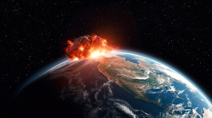 Fototapeta na wymiar apocalypse on earth, explosion on the surface of the earth view from space generative ai