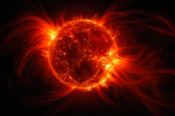 Obraz premium red hot glowing sun in space generative ai