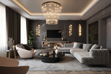 glamour modern style interior design living room, generative AI