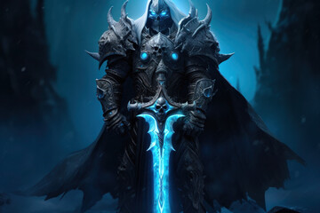 Obraz premium Arthas is a fictional character from the Warcraft universe. He is a complex and tragic figure, once a noble and just paladin, but later corrupted by dark forces and transformed into a death knight.