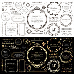 高級感のあるビンテージ調のフレームデザインセット　罫線　枠　ウエディング　ビンテージ　アンティーク	

