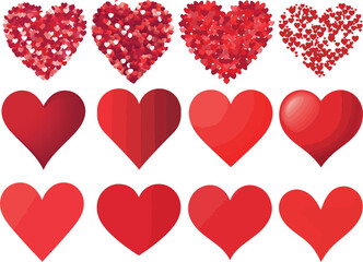 red heart set on white backgroud, vector, flat, isolated background