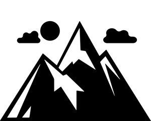 Mountains icon isolated on white background. Flat design. Vector Illustration