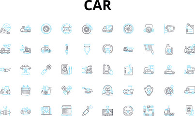 Fototapeta na wymiar Car linear icons set. Engine, Steering, Transmission, Fuel, Suspension, Brakes, Acceleration vector symbols and line concept signs. Cruise,Power,Torque illustration