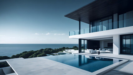 Fototapeta na wymiar Luxury Ocean View Villa with Clean and Minimalist Design