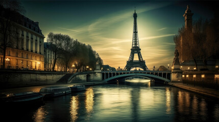 Fototapeta na wymiar Eiffel Tower. Paris. Breathtaking travel destination place. Generative AI