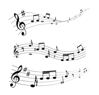 Music notes wave background. Set of music note wave decoration