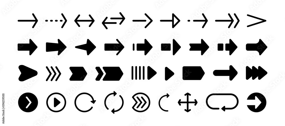 Poster Set of black arrows. Black arrows collection. Set of web app arrows