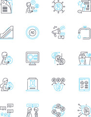 Corporate branding linear icons set. Identity, Logo, Reputation, Recognition, Influencer, Messaging, Strategy line vector and concept signs. Image,Perception,Values outline illustrations