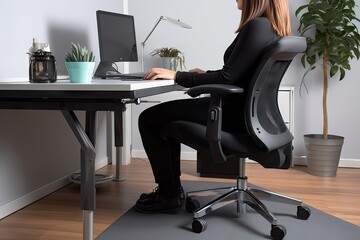 person, working from ergonomic and comfortable office chair with footrest, created with generative ai - 596261942
