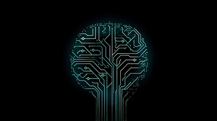 Digital brain with circuits, minimalistic Artificial Intelligence AI. Can be a featured image for articles, logo or wallpaper. Black background.