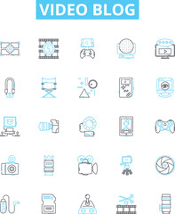 Video blog vector line icons set. Vlog, Video-blog, Videoblog, Blogging, Video-logging, Streaming, YouTube illustration outline concept symbols and signs