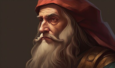 Oil painting portraits of the great polymath Leonardo da Vinci, and historical figures, can be used for education, and cultural commentary, Generative Ai.