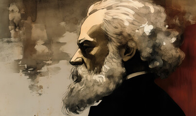 Oil painting portraits of the great sociologist Karl Marx, and historical figures, can be used for education, and cultural commentary, Generative Ai.