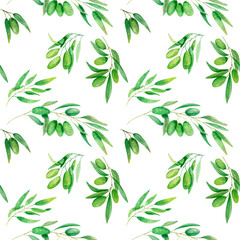 Set seamless patterns olives on white background hand drawn illustration.