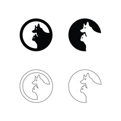 Circle pet cat and dog animal logo design . Line art illustration