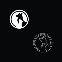 Circle pet cat and dog animal logo design . Line art illustration