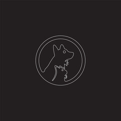 Circle line art pet cat and dog animal logo design