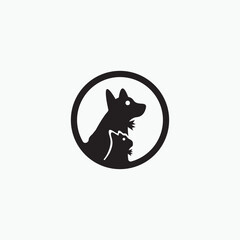 Circle cat and dog animal logo template design