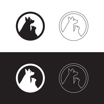 Circle cat and dog animal vector logo design . Line art illustration