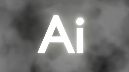 3d Ai text with glow on a cloudy background