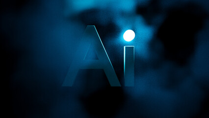 3d Ai text with glow on a cloudy background