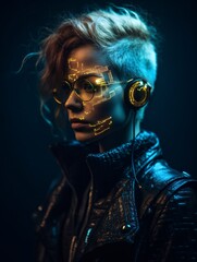 Futuristic Female Cyberpunk Fashion Portrait. Generative Ai.