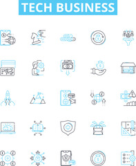 Tech business vector line icons set. Tech, Business, Software, Applications, Solutions, Cloud, Networking illustration outline concept symbols and signs