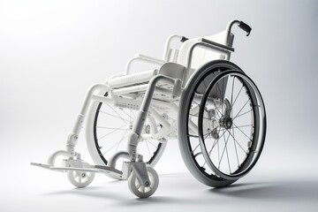 Fototapeta na wymiar White wheelchair on plain background. 3D model. Generative AI