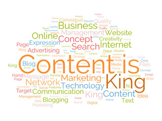 Word cloud background concept for Content is king. Idea optimization strategic success planning concept. vector illustration.