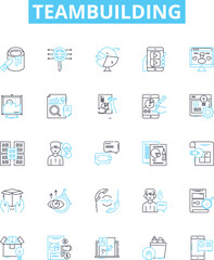 Teambuilding vector line icons set. Teamwork, Collaboration, Problem-solving, Communication, Constructive, Interaction, Motivation illustration outline concept symbols and signs