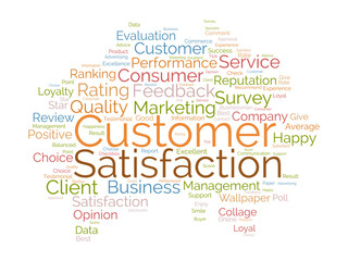 Word cloud background concept for Customer satisfaction. Client service, quality opinion rating of performance evaluation. vector illustration.