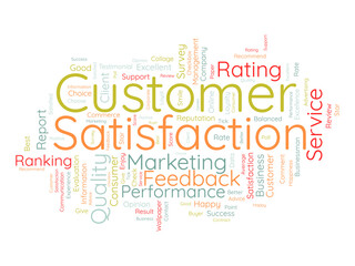 Word cloud background concept for Customer satisfaction. Client service, quality opinion rating of performance evaluation. vector illustration.