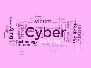 Word cloud background concept for Cyber bullying. Need online harassment control from social violence people. vector illustration.