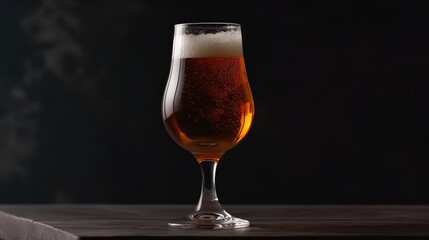 Glass of cold beer on dark background. Generative AI