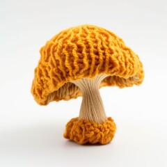 Knitted mushroom on white background. Knitted food and crochet concept, Generative AI