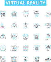 Virtual reality vector line icons set. Virtual, Reality, VR, Lucid, Dreaming, Augmented, Simulation illustration outline concept symbols and signs