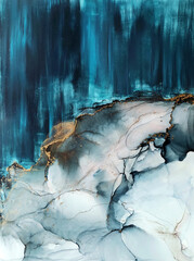 Abstract alcohol ink art and oil painting on canvas with golden details