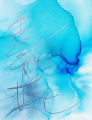 Abstract alcohol ink art on canvas in blue