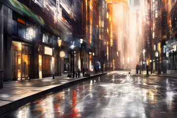 night view of the city. city night life. urban landscape. painting.