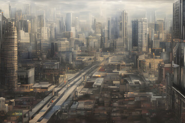 city cityscape. night view of the city. city night life. urban landscape. painting.