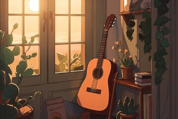 heartfelt lofi music with acoustic guitars, singing, and strings, created with generative ai