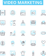 Video marketing vector line icons set. Video, Marketing, Advertising, Promotion, Campaign, Visual, Content illustration outline concept symbols and signs