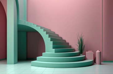 A Vibrant and Surreal Stairway to Imagination: Exploring Color and Creativity, ai generative