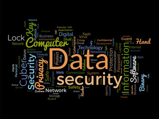 Word cloud background concept for Data security. Network technology safety access for web privacy protection. Vector illustration.