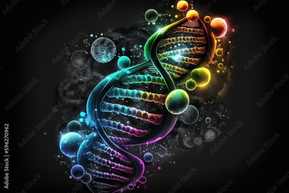 Poster graphic dna helix on a black background. generated by ai