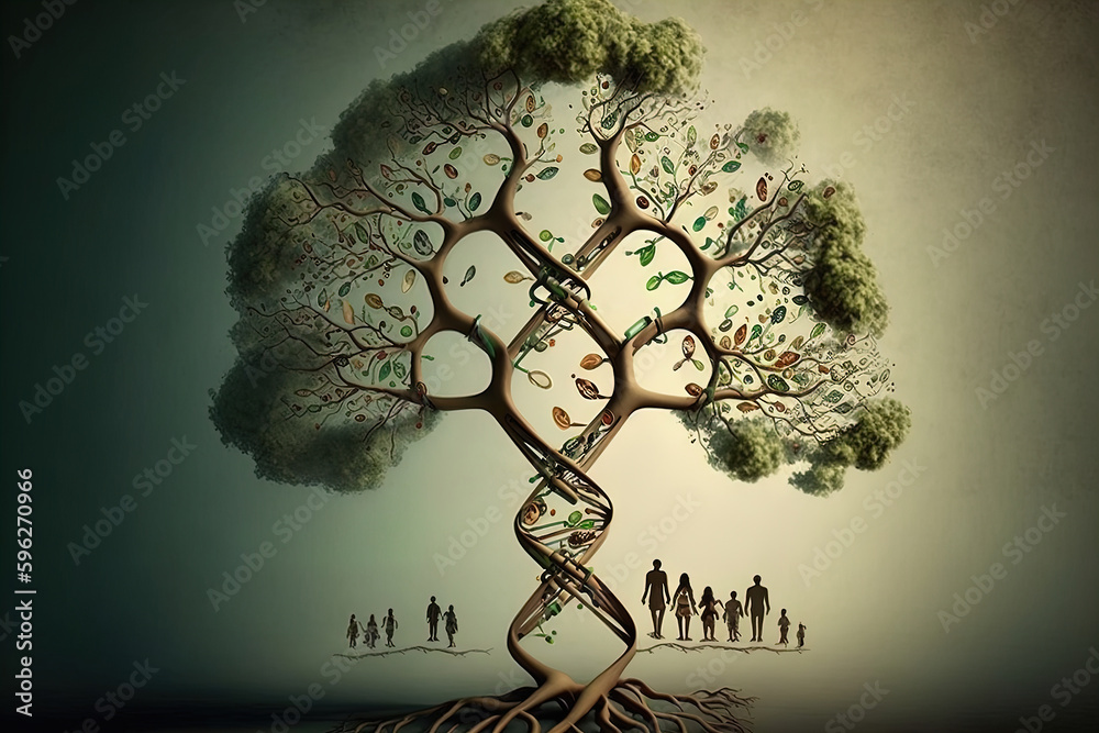 Aufkleber tree with a trunk in the shape of a dna helix. Generated by AI