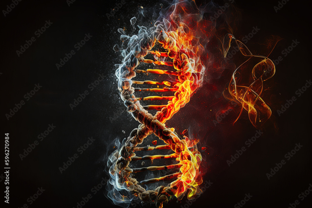 Poster multi-colored dna helix on a black background. generated by ai